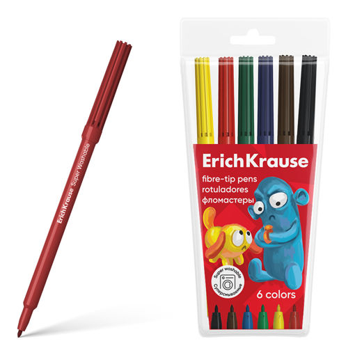 Picture of EK FIBRE TIP MARKERS X6 WASHABLE